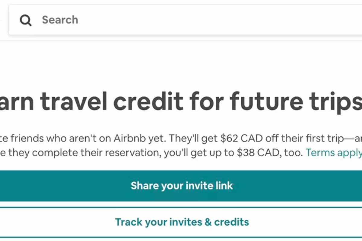 Airbnb referral program screenshot