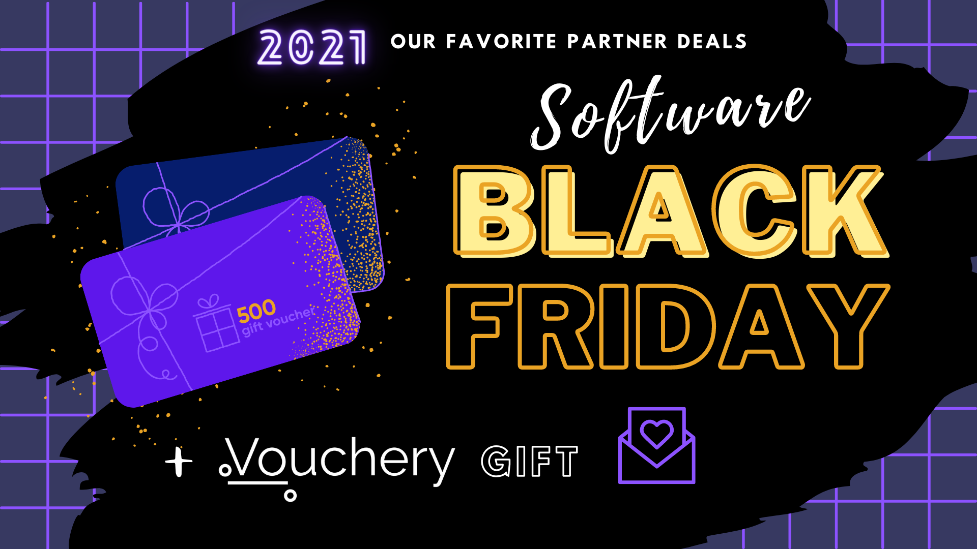 Promotional graphic for Black Friday 2021 software deals and charity giving