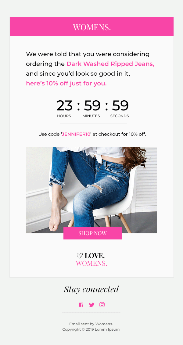 Email promotion design with a strong call to action button