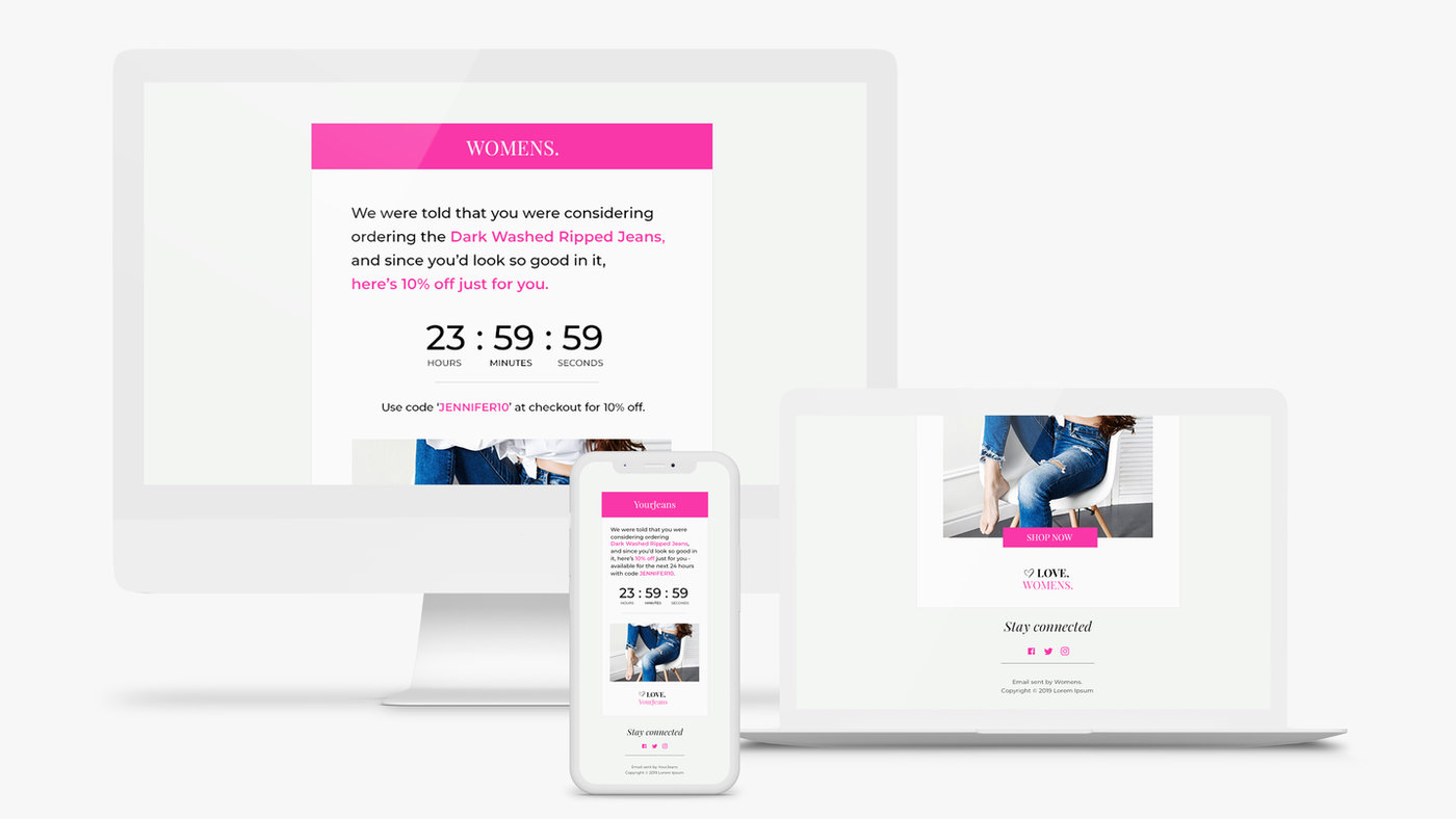 A colorful email promotion design mockup on a laptop screen