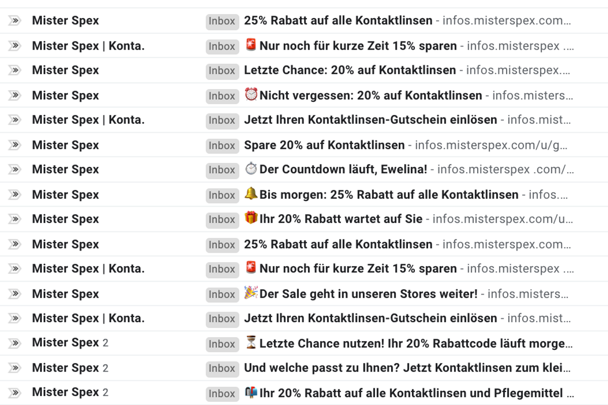 Source: Emails from MisterSpex.de