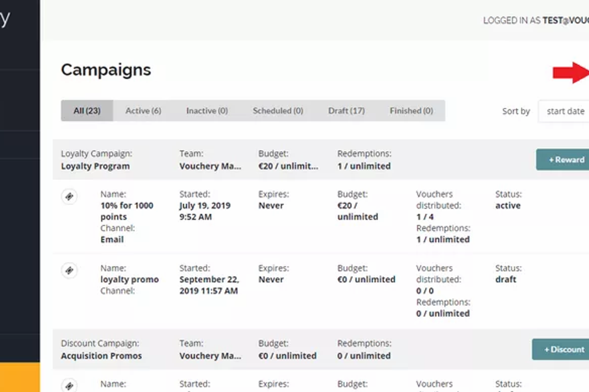 Creating a main campaign with multiple promo campaigns in Vouchery