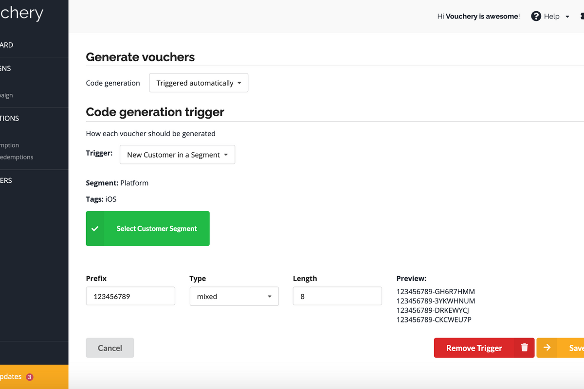 Icon representing the customer segment code generation trigger