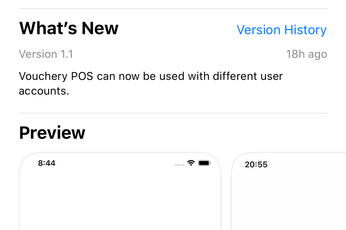 Vouchery QR code scanner update in the App Store for iPhone